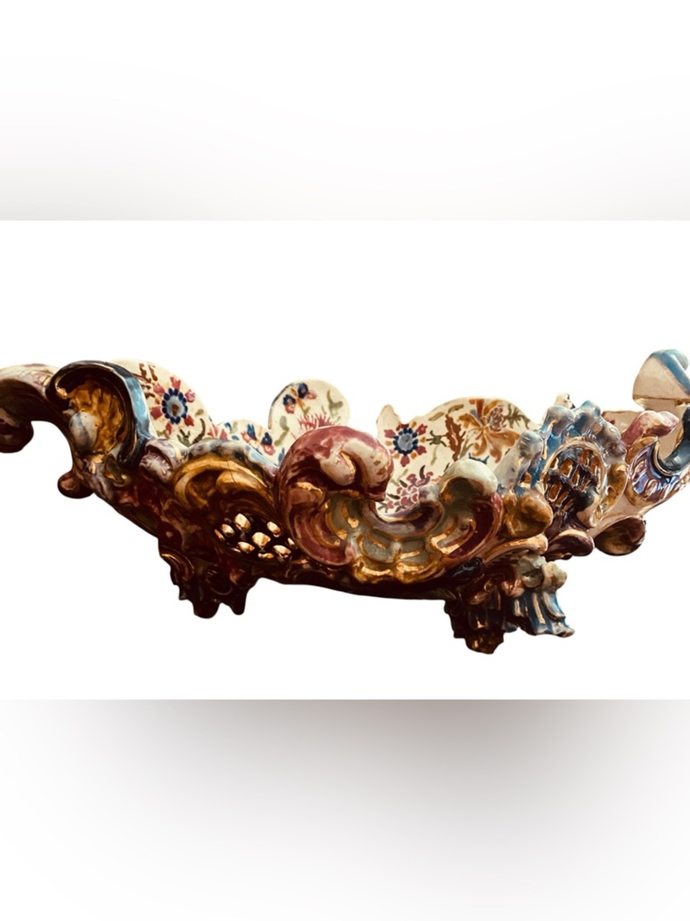 Hand-Painted  Ornate Ceramic Centerpiece - Multicolor with gold colored accents